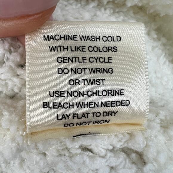 EMMA & POSH Off White Boucle Knit VNeck Balloon Sleeve Tie Waist Sweater Dress M - Picture 7 of 7